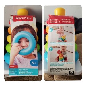Fisher-Price Rainbow Stack Ring Toy with Bright Yellow Top